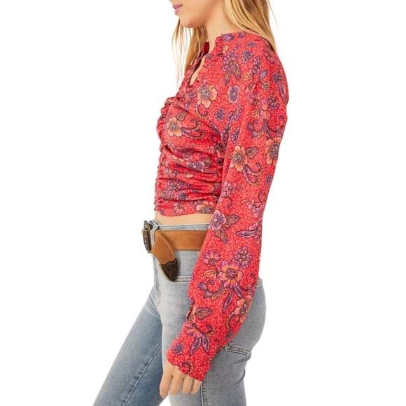 NWT Free People I Got You Crop Top Long Sleeve Boho Floral Size Large - Picture 3 of 14